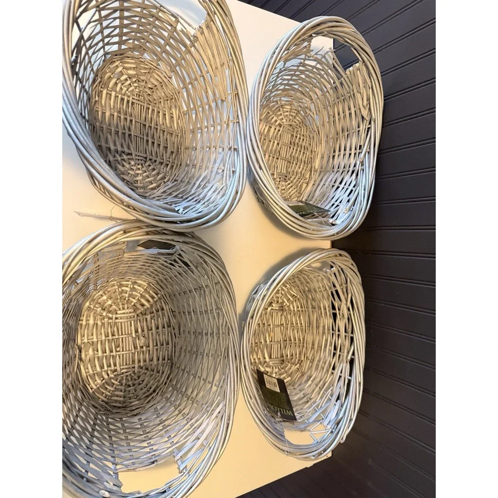 wicker baskets vintage  Silver Set Of 4